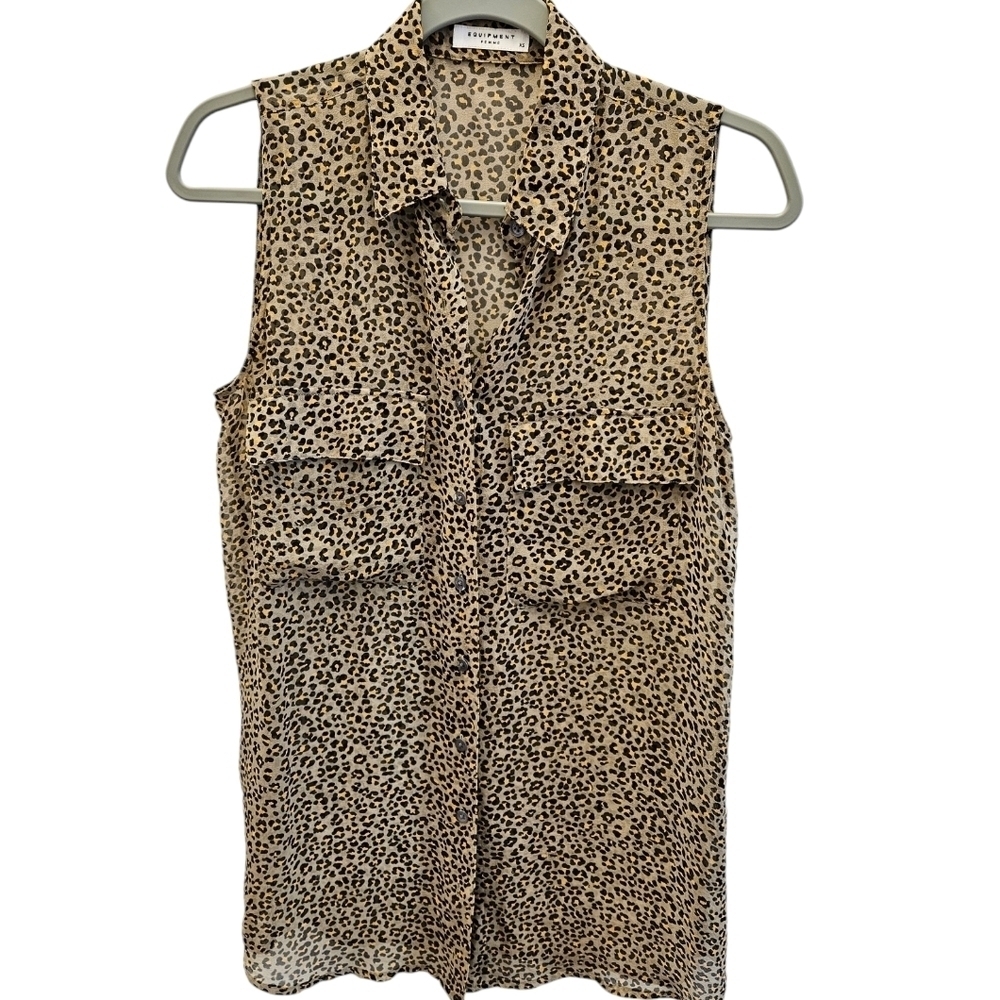 Equipment Femme Sheer Animal Print Button Front Blouse